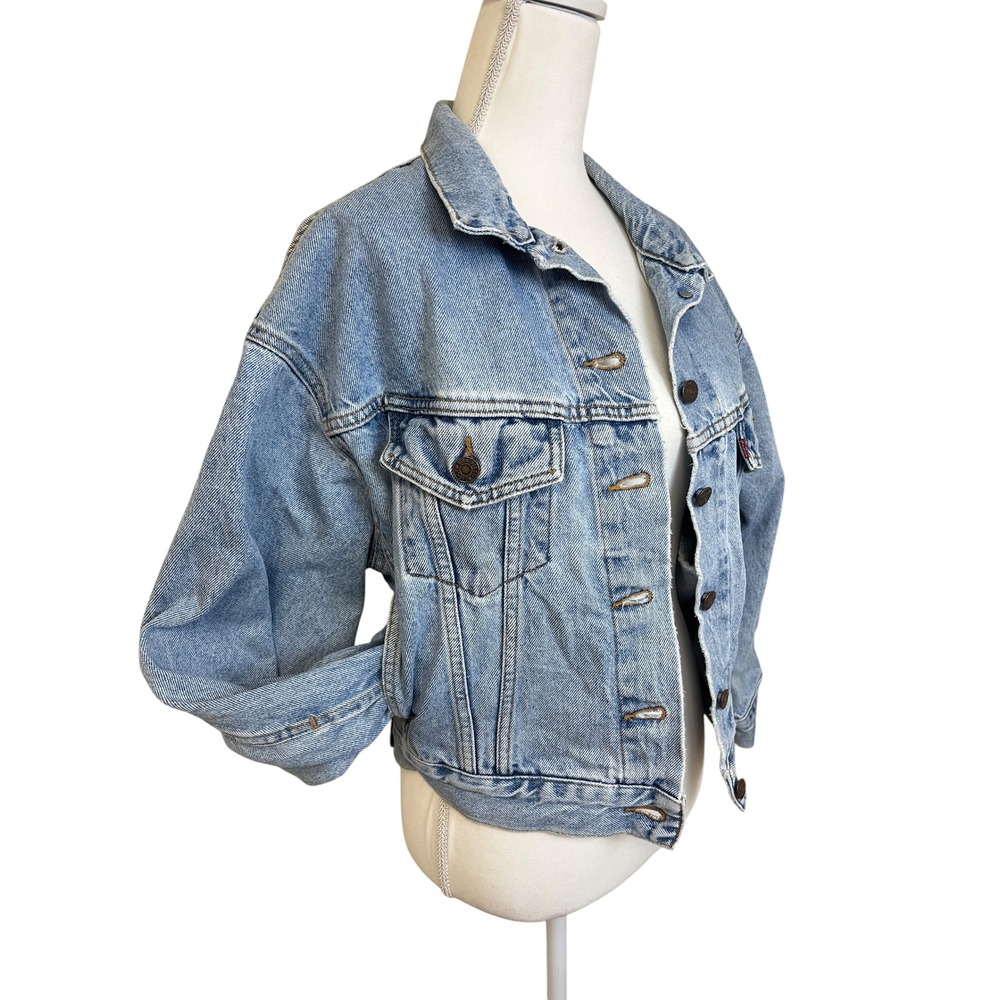 Vintage LEVIS Cropped Denim Trucker Jacket Sz S Light Blue 80s 90s Indie Grunge